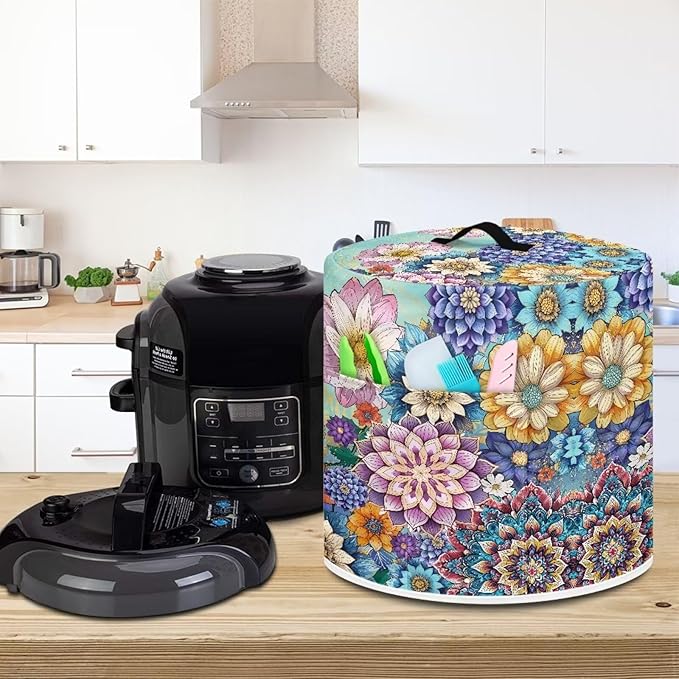 TODIYADDU Colorful Boho Mandala Pressure Cooker Cover with Handle and Storage Pocket for Extra Accessories Portable Kitchen Small Appliance Dust Cover Protective Case Cover for Air Fryer Toaster
