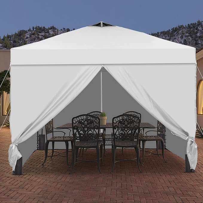 Saemoza 10x10 Pop Up Canopy Tent with One Push Setup, Portable Sun Shade Tent, Instant Easy Up Canopy with 4-Sidewalls & Handbag, Outdoor Fldable Gazebo with Vent Top, White.