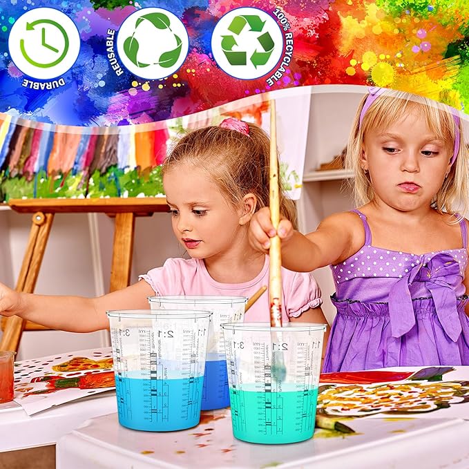 24 Pcs 64 oz 1800 ml Paint Measuring Cups Mixing Cups with Graduated and 20 Pcs Paint Mixing Sticks Plastic Disposable Resin Automotive Epoxy Mixing Cup for Paint Kitchen Cooking Baking