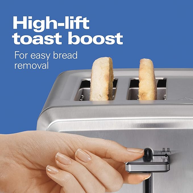 Hamilton Beach 4 Slice Toaster with Extra-Wide Slots, Bagel Setting, Toast Boost, Slide-Out Crumb Tray, Auto-Shutoff & Cancel Button, Digital with Defrost Function, Stainless Steel (24796)