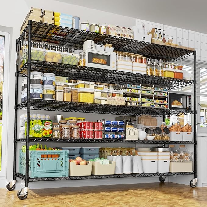 PrimeZone 5 Tier 80.7" H x 55.5" W x 24" D Wire Shelving with Wheels 3000lbs NSF Certified Storage Shelves Heavy Duty Metal Shelf Adjustable Rolling Rack Commercial Garage Restaurant Warehouse 6Pack