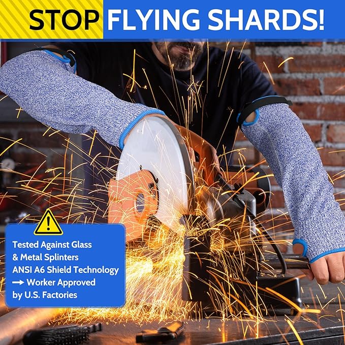 Cut Resistant Arm Sleeves ANSI Level A5, Kitchen Arm Thumb Hole Protectors for Thin Skin & Bruising, for men & women- Industrial Arm Guards for Welding, Glass Handling, Pet Grooming(blue)