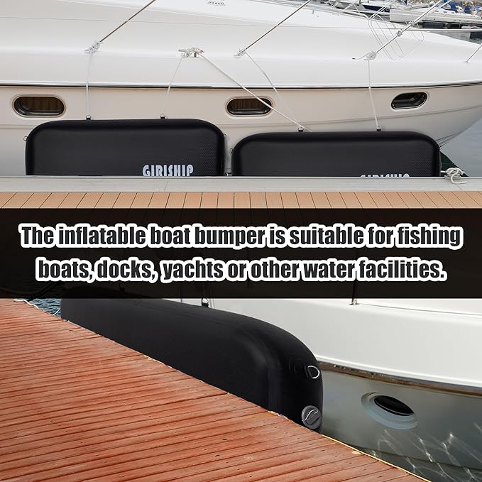 10'×18"/24" Inflatable Boat Bumpers, Large Boat Fenders for Docking, Boat Bumpers for Docking with Mooring Ropes, Heavy Duty Dock Bumper for Yacht or Fishing Boat