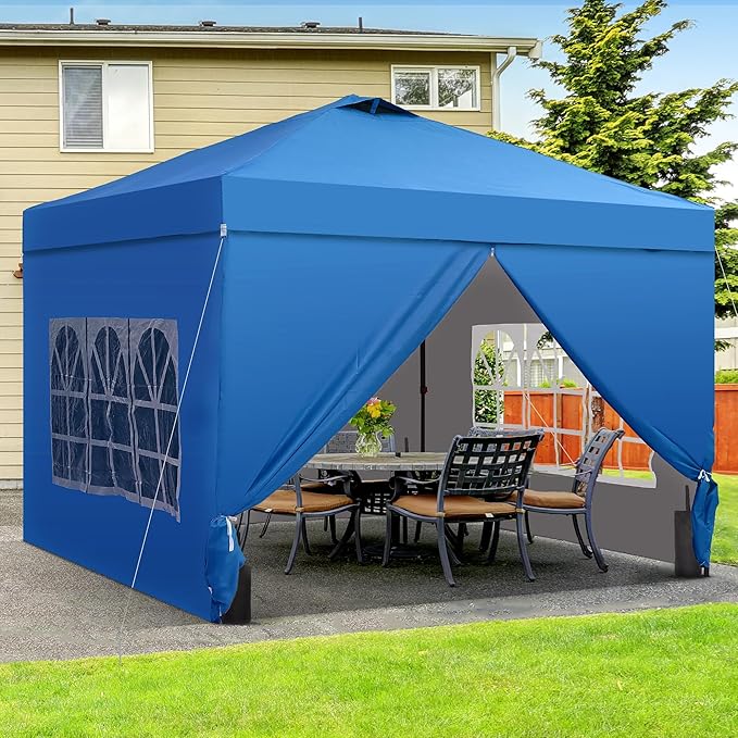 Saemoza 12x12 Pop Up Canopy Tent with One Push Setup, Portable Sun Shade Tent, Instant Easy Up Canopy with 4-Sidewalls & Wheeled Bag, Outdoor Fldable Gazebo with Vent Top, Blue.