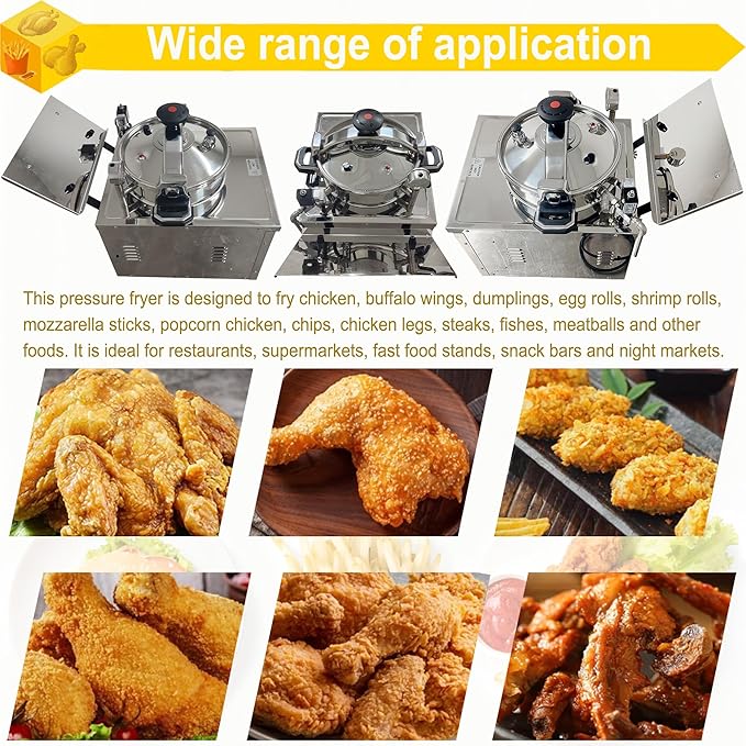 16L Commercial Pressure Fryer, 220V 3000W Electric Countertop Deep Fryer with Digital Control Panel, 304 Stainless Steel Frying Basket with Handle for Chicken Wings Chips Fishes Meatballs