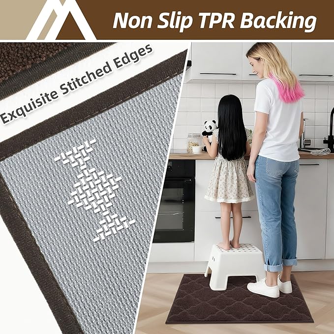 COSY HOMEER Kitchen Rugs 20" x 32" Washable Non Slip Kitchen Mats for Floor Absorbent Kitchen Carpet Soft Rugs for Kitchen,Sink Mat,Entrance,Area Rugs,Brown