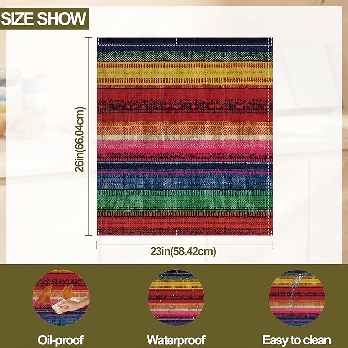 Magnetic Dishwasher Cover,Mexican Reusable Dishwasher Magnetic Cover Ethnic Stripes Rainbow Decorative Door Covers Panel for Home Kitcen 23" x 26"