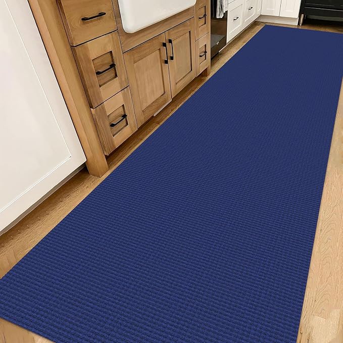 IOHOUZE Washable Exrea Long Hallway Runner Rug 3x14 Non Slip Rubber Backed Kitchen Runner Entryway Runner Indoor, Woven Rugs Floor Carpet for Kitchen Hall Entryway, Royal Blue/Navy