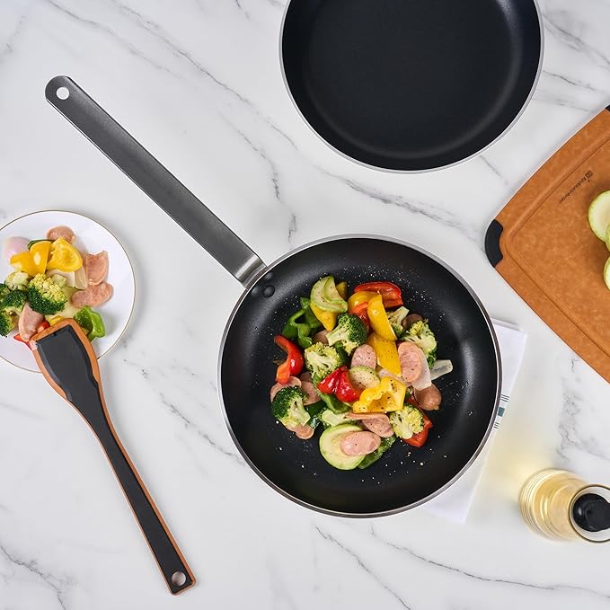 Met Lux 12 Inch Fry Pans, 6 Lightweight Frying Pans - Induction-Ready, Triple-Riveted, Black Carbon Steel Cooking Skillets, Durable, For Searing, Sauteing, And Browning Food - Restaurantware