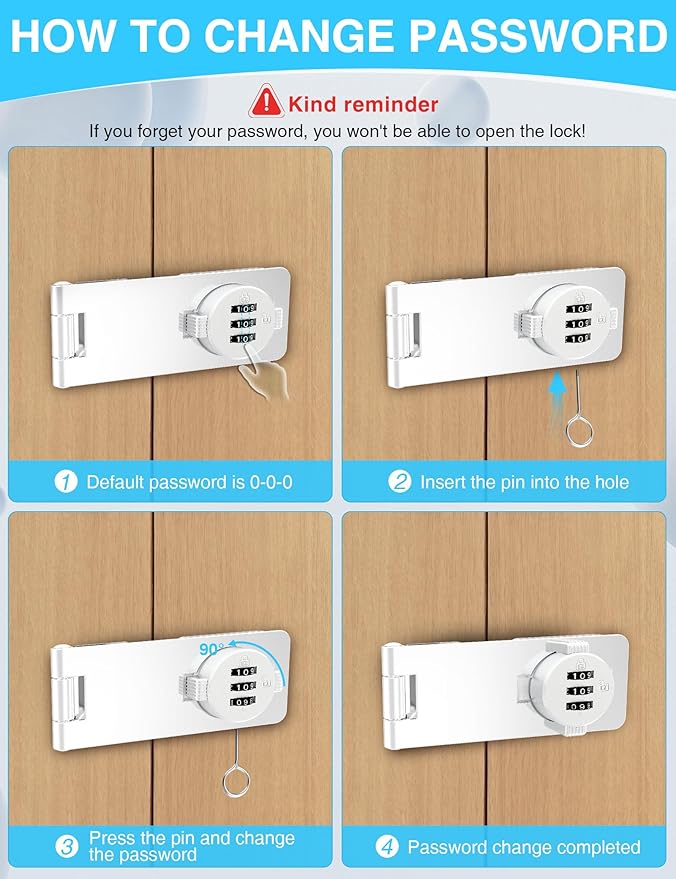 Keyless Cabinet Combination Lock, 3-Digit Password Twist Knob Hasp Latch for Doors, Cabinets, Drawers, Barn Door, Bathroom, Outdoor, Closet, Fence, Durable Zinc Alloy, (White, 1 Pack)