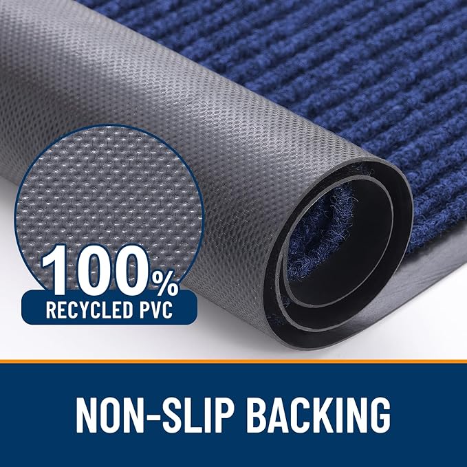 OLANLY Front Door Mat Indoor Outdoor Entrance, Waterproof Heavy Duty Doormat, Fade Resistant, Low Profile, Easy Clean Patio Porch Welcome Floor Mats for Entry, 47x30, Blue