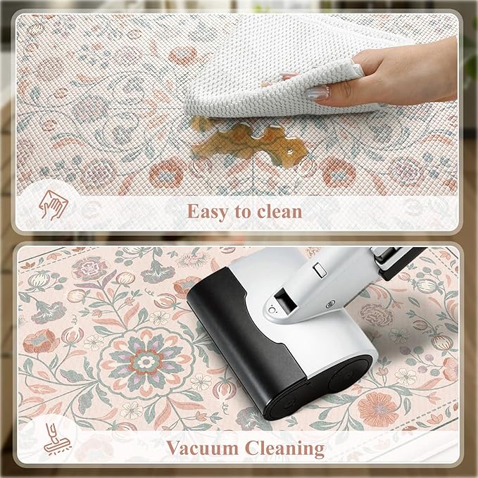 KIMODE Comfort Kitchen Mats Cushioned Anti Fatigue,Boho Floral Kitchen Rugs Sets of 2 Non Slip,Wide Padded Memory Foam Ergonomic Standing Carpet for Laundry Sink Office,Pink