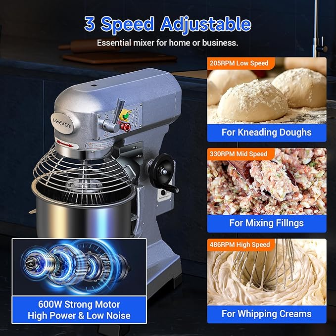 Commercial Food Mixer 15 Qt with Timing Function,600W Commercial mixers 3 Speed Adjustable,Electric Stand Commercial Dough Mixer with Stainless Steel Bowl for Bakery Pizzeria