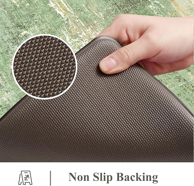 Collive Kitchen Mats for Floor Anti Fatigue, Green Abstract Non Skid Kitchens Sink Rug 2 Piece Waterproof, Memory Foam Comfort Standing Mat for Laundry, Desk, Home Office, 20" x 47" + 20" x 32"