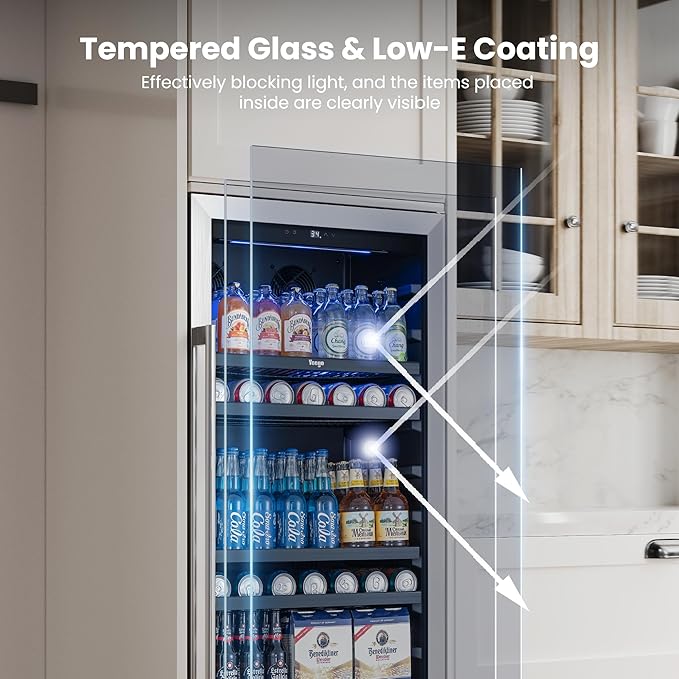 Yeego Beverage Refrigerator & Drink Fridge - 24 inch 238 Cans Beer Cooler with Glass Door, 34-54℉ Built-in or Freestanding Refrigerator with Door Lock, For Drink Soda Wine and Kitchen, Bar or Office
