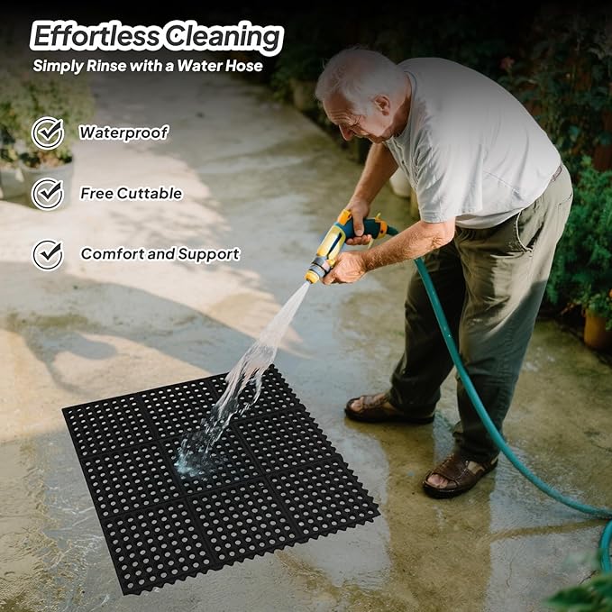 ROVSUN Rubber Floor Mat with Holes, Anti-Fatigue/Non-Slip Drainage Mat, for Industrial Kitchen Restaurant Bar Bathroom Utility Garage Pool Entry Door Mat, Indoor (36'' x 36'' Black 1Pcs)