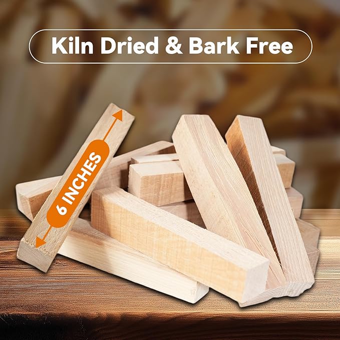 Hickory Pizza Oven Wood 6 Inch, 15 lbs Box – Kiln Dried & Bark-Free Firewood for Pizza Ovens, BBQ Smoking & Grilling – Premium Hickory Wood Logs for Ooni, Gozney, Solo Stove, Bertello