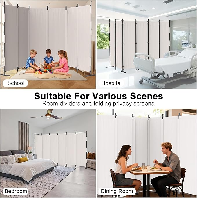 6 Panel Room Divider,6ft Folding Screen Portable Wall Partition Room Divider with 4 Metal Feet,Privacy Screen Indoor Doubles as a Cubicle Wall,Suitable for Bedroom Dressing Room Office