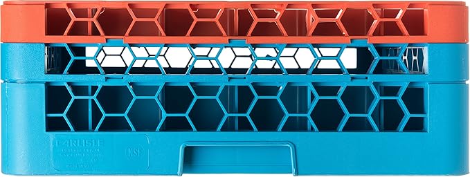 CFS RG36-2C412 OptiClean 36 Compartment Glass Rack with 2 Extenders, 7.12", Polypropylene, Orange/CFS Blue