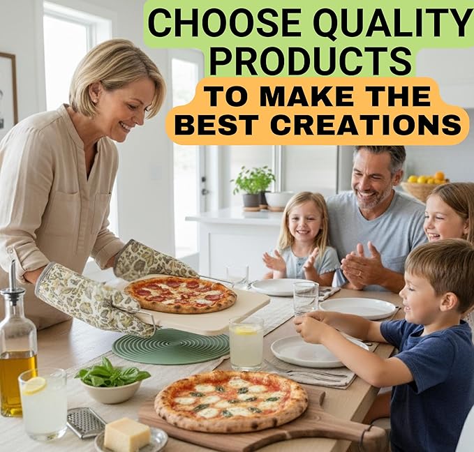 Pizza Stone for Oven and Grill Set - 5PCS Pizza Making Accessories Kit - 15 inch Pizza Stone with Handles, Pizza Peel, Pizza Cutter, Dough Tool - Baking Stone for Bread - Large Rectangular Oven Stones