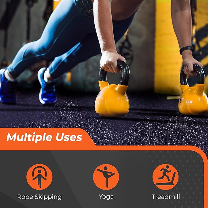 SUPERJARE 0.4'' Thick 24 Pcs 96 Sq Ft Rubber Top Exercise Equipment Mats, High Density EVA Foam Mats with Rubber Top, Interlocking Gym Flooring for Home Gym, Protective Workout Mat, Black/Purple