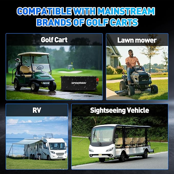 72V 105Ah Lithium Golf Cart Battery with 25A Charger, Built-in 200A BMS, Bluetooth App, IP67 Metal Case, 6000+ Cycles LiFePO4 Battery, Max 14.72kW 50-Mile Range, Seft-Heating, Perfect for Golf Cart