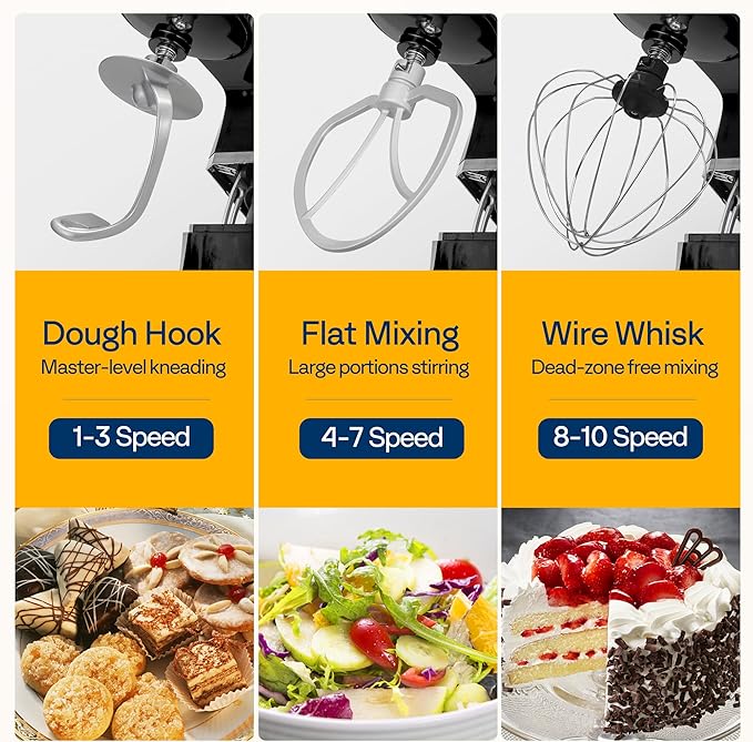 VIVOHOME 6-in-1 Stand Mixer, 8.5 Quart Electric Tilt-Head Kitchen Mixer with Bowl, Multifunctional Food Mixer for Cake, Bread, and Dough, with Meat Grinder, Blender, Pasta Maker Attachments, Black