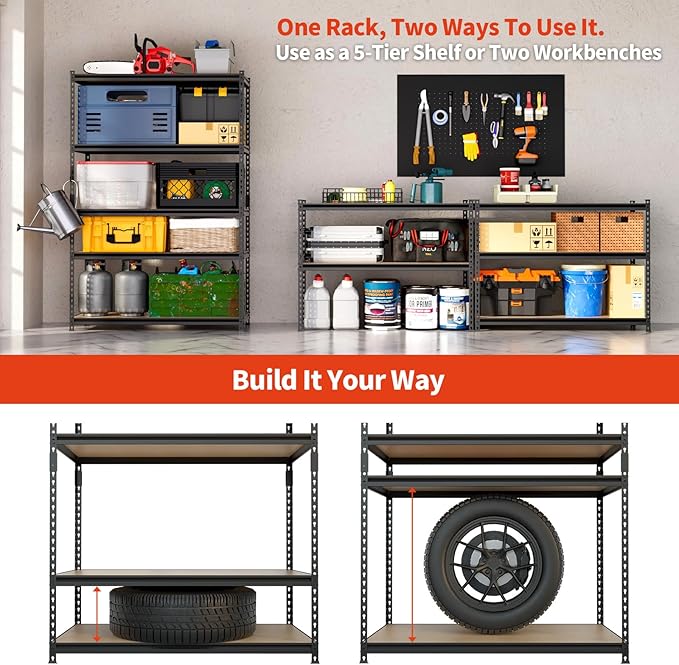 DYNALOAD 4000 Lbs Heavy Duty Garage Shelving, 5-Tier Adjustable Metal Storage Shelves, Boltless Steel Utility Rack for Garage Basement Warehouse, 48" W x 24" D x 72" H