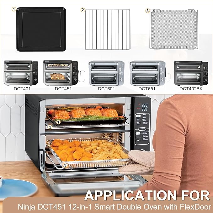 GCQ 3 IN 1 Smart Double Oven Basket for Ninja DCT401 DCT402 DCT451, 13''×12.6'' Steel Toaster Oven Dehydrator Cooling Rack Replacement Parts Accessories for Ninja DCT601 DCT651 Smart Oven