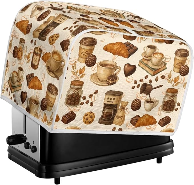 Coffee Chocolate Print Bread Maker Cover Anti-Dust Toaster Cover Washable Universal 2 Slice Toasters Machine Protector for Kitchen Accessories