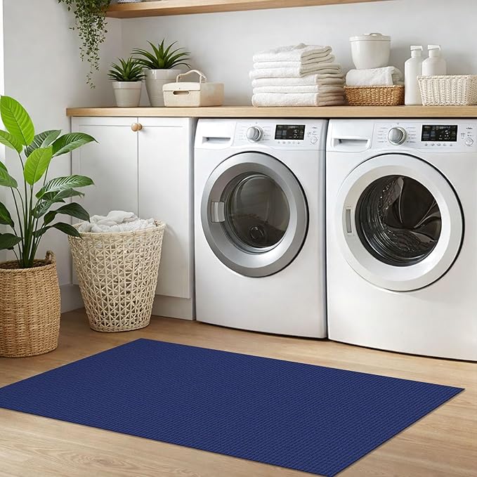 IOHOUZE Washable Runner Rug 2x5 Non Slip Runners for Hallways Entryway Runner Indoor, Kitchen Throw Rug Woven Cotton Floor Carpet for Hall Entrance Bedroom, Royal Blue/Navy