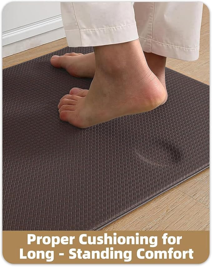 Color&Geometry Anti Fatigue Cushion Kitchen Mat for Floor -17"x79",Long,Easy Clean, Water & Oil Proof, Anti Slip, Foam Rubber Runner Rug for Front Sink Comfort Standing,Brown