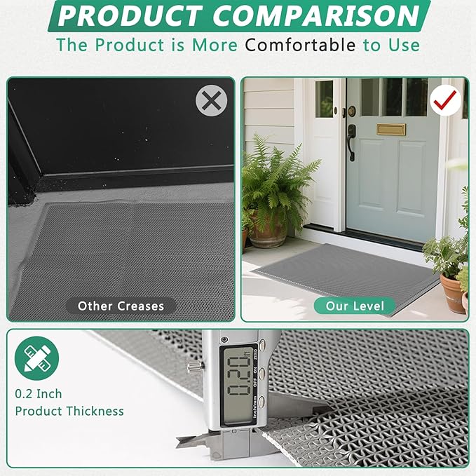 WochiTV Non Slip Drainage Mats, Front Door Mat, PVC Pool Floor Mat 0.2'' Thick Rubber Outdoor Indoor, Parking Space Mat for Bathroom Garage Basement Backyard Commercial Kitchen, 1.9x2.5Ft Grey