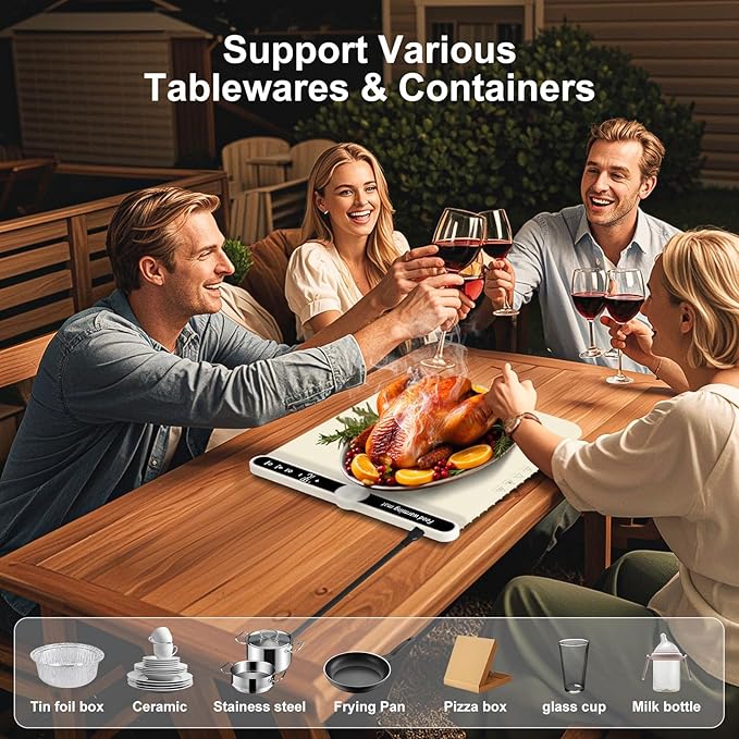 Small Warming Mat for Food Portable Rolled-up Silicone Food Warmers for Parties,Buffet,Countertop Electric Food Warming Mat 9-Level Precise Temp Control Keep Warming Last 18 Hours