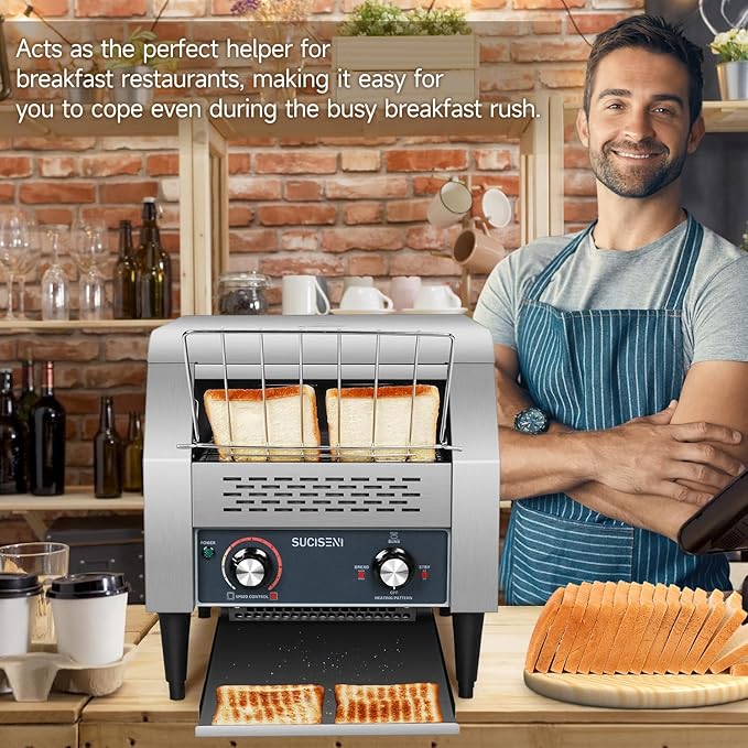 Commercial Toaster 300 Slices/Hour 1900W Heavy Duty Industrial Conveyor Toaster Stainless Steel Electric Oven with Dual Heating Tube 7-speed Adjustments for Bagel Croissant Restaurant Bakery Cafe
