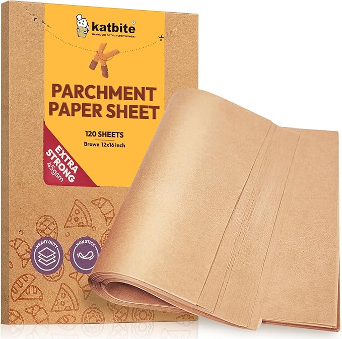 Katbite Unbleached Parchment Paper Baking Sheets, 120Pcs 12x16 Inch Precut Parchment Paper for Baking, Heavy Duty & Non-stick, Half Sheet Paper for Baking, Cooking, Steaming, Oven Paper