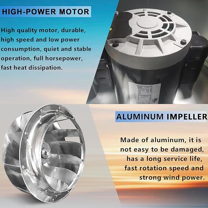 Restaurant Canopy Hood Grease Rated Exhaust Fan- Food Truck High-Speed Direct Drive Centrifugal Upblast Exhaust Fan 0.5HP 110 Volt Single Phase Motor 1900-2600 CFM