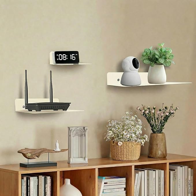 Steel Floating Shelves for Wall,Small Wall Shelf，Suitable for Bedroom, Living Room, Bathroom, Kitchen, Office (Warm White, 11.81x8.46 in)