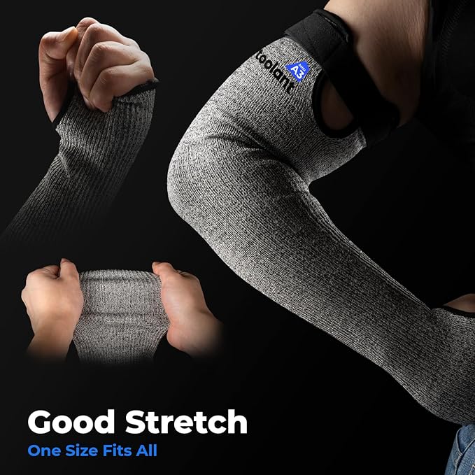 OriStout Cut Resistant Gardening Sleeves with Tumb Hole, Protective Arm Sleeves for Yard Work, Kitchen, Arm Guards for Biting, Pet Grooming, Gardening for Women, Black & Grey, 2 Pairs