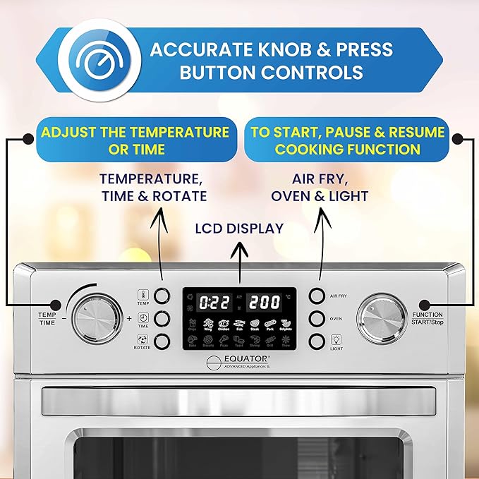 Equator Countertop 5-in-1 Air Fryer Oven + Convection + Pizza + Grill + Dehydrator Stainless Steel | 0.93 cu.ft | 110V | 360° Air Circulation System