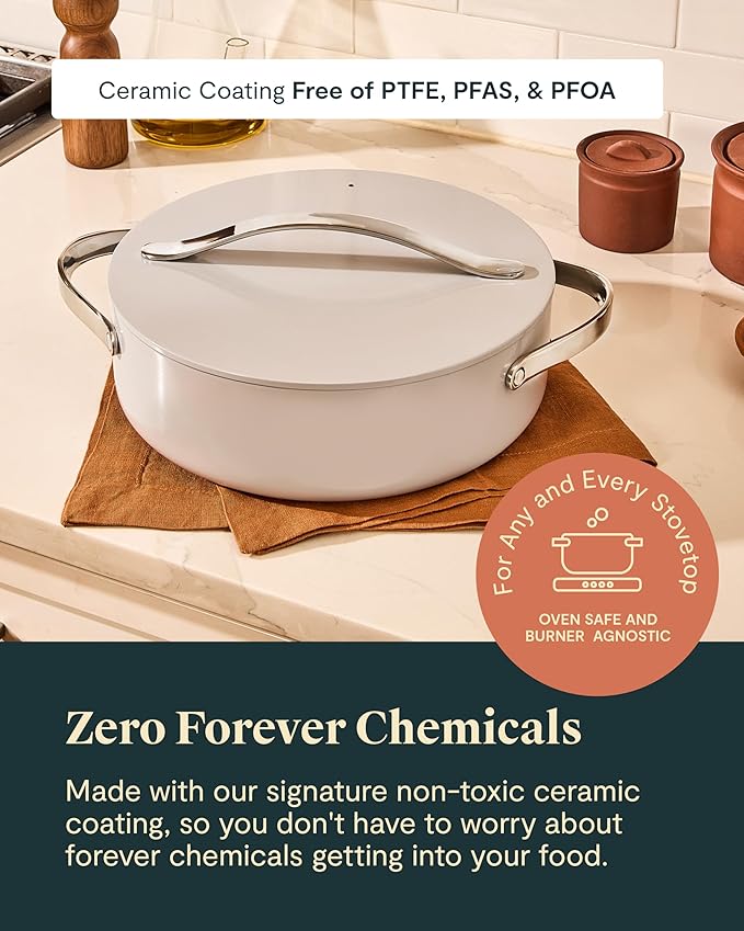 Caraway Rondeau - 6 Qt Non-Stick Pan with Lid - Free From Forever Chemicals - Perfect for Searing, Braising, & Roasting - Gray