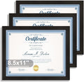 8.5x11 Diploma Frame with Tempered Glass, Multi Certificate 8.5 by 11 Photo Frame Bulk for Wall or Tabletop Display(Black, 3 Pack)
