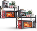 NETEL 2 Pcs Expandable Microwave Stand,2 Tier Metal Kitchen Countertop Organizer Shelves with 8 Hooks,Bakers Rack,Microwave Shelf,Microwave Oven Rack,55lbs Weight Capacity