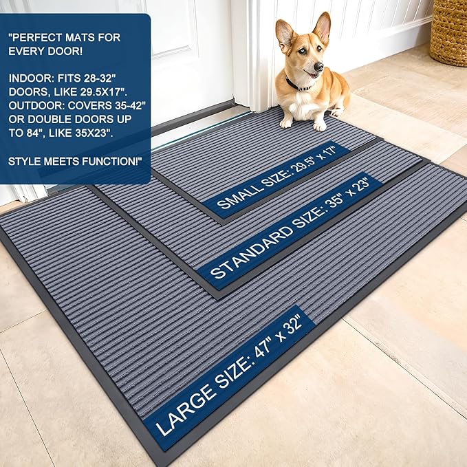 OLANLY Front Door Mat Indoor Outdoor Entrance, Waterproof Heavy Duty Doormat, Fade Resistant, Low Profile, Easy Clean Patio Porch Welcome Floor Mats for Entry, 47x30, Ash Grey