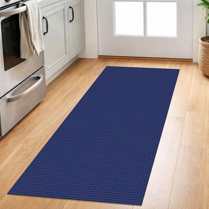 IOHOUZE Washable Runner Rug 2x5 Non Slip Runners for Hallways Entryway Runner Indoor, Kitchen Throw Rug Woven Cotton Floor Carpet for Hall Entrance Bedroom, Royal Blue/Navy
