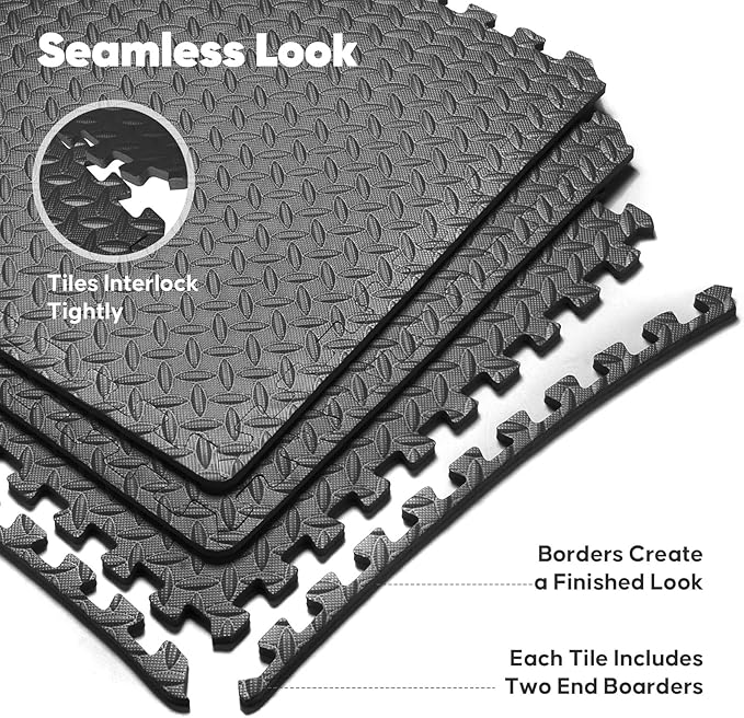 Home Gym Mat, Puzzle Exercise Mat, EVA Interlocking Foam Floor Tiles for Home Workout Equipment and Kids' Play Areas - Black, 24 in x 24 in x ½ in - 24 Tiles (Black, 24 Pack, 96 SQ FT)