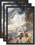 Engineered Wood 11x15 Picture Frame Set of 3, Black Frame for 11 x 15 Inch Picture Poster Photo, Light Weight 11 by 15 Frame with Wood-grain for Wall - 3 Pack/Black/11 x15