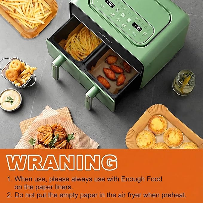 8.6x5.5 inches Rectangular For Ninja Dual Air Fryer Liners Disposable Parchment Paper Liner Airfryer 8-12 QT Basket inserts Filter Sheets EXTRA THICK 40 GSM - Pack of 125