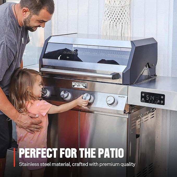 Monument Grills 4+1 Liquid Propane Gas Smart BBQ Grill, 4 Burners & 1 Side Burner, Denali 405 Stainless Steel with Smart technology, Knob Controls, Outdoor Use