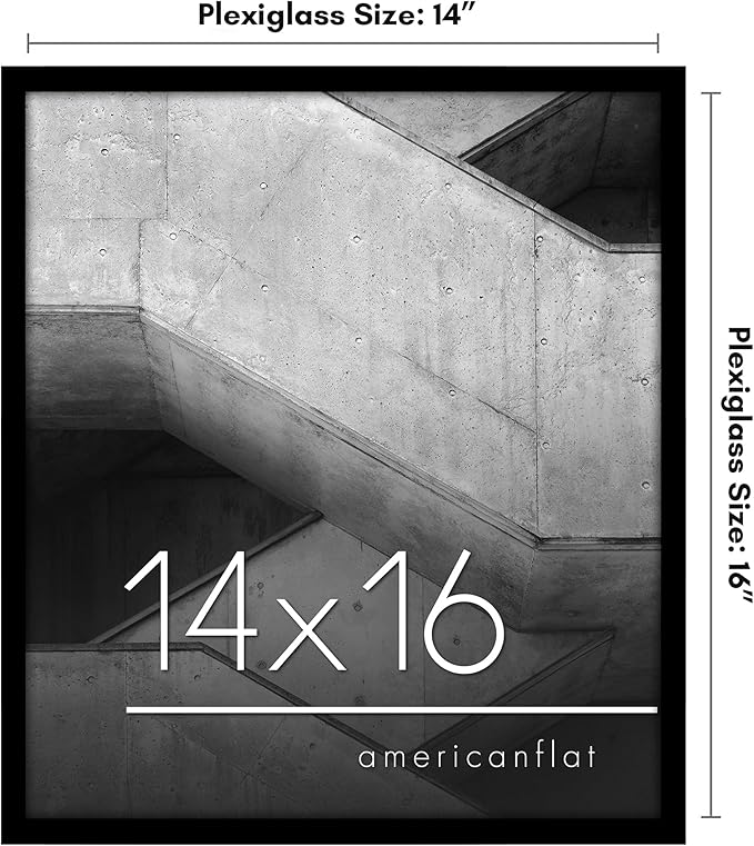 Americanflat 14x16 Picture Frame with Polished Plexiglass - Streamline Collection - Thin Border Picture Frame for Wall Display - Hanging Hardware Included - Black